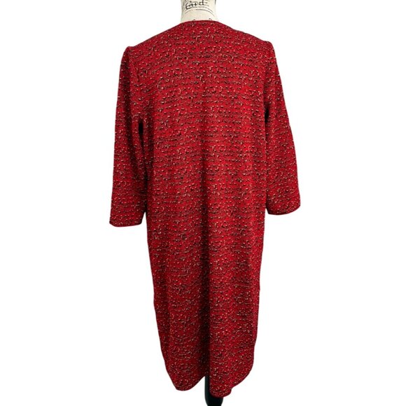 Ming Wang Womens Red Textured Knit Dress With Gold Chain Accents Size M - Picture 3 of 8